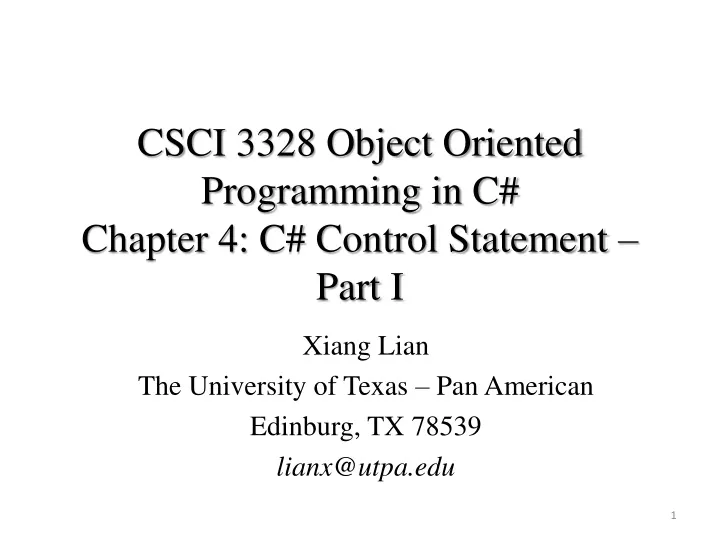 csci 3328 object oriented programming in c chapter 4 c control statement part i