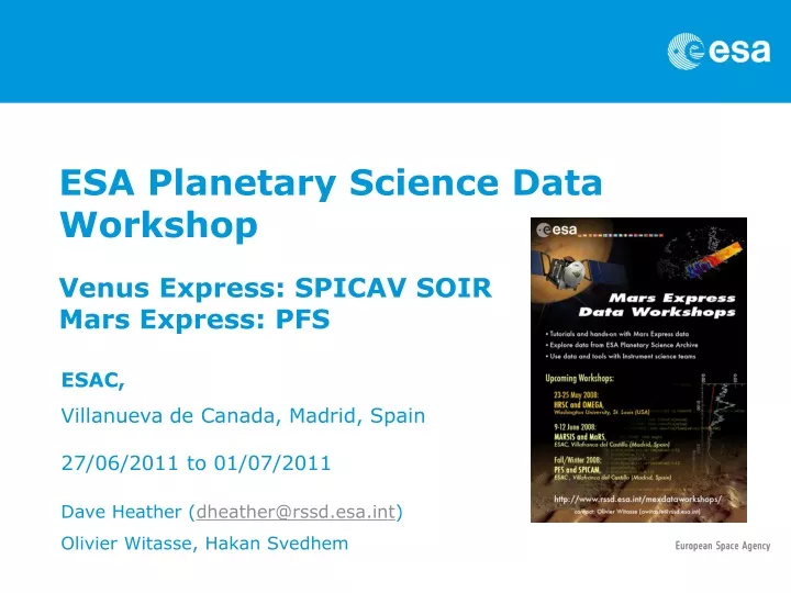 esa planetary science data workshop venus express spicav soir mars express pfs