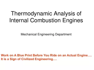 Thermodynamic Analysis of Internal Combustion Engines