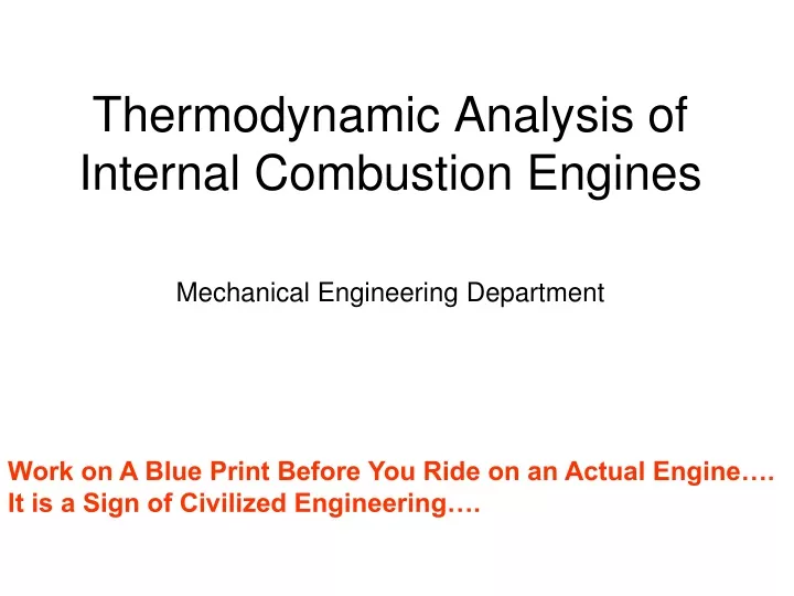 thermodynamic analysis of internal combustion engines