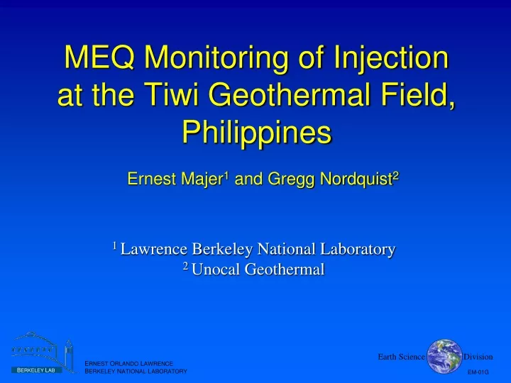 meq monitoring of injection at the tiwi geothermal field philippines