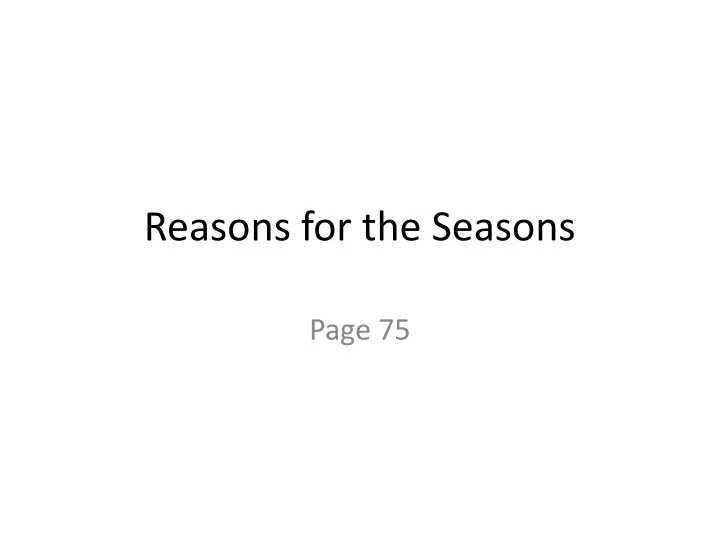 reasons for the seasons