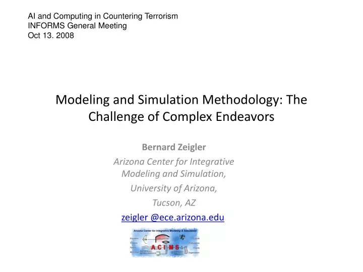 modeling and simulation methodology the challenge of complex endeavors
