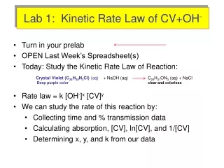 Lab 1:  Kinetic Rate Law of CV+OH -