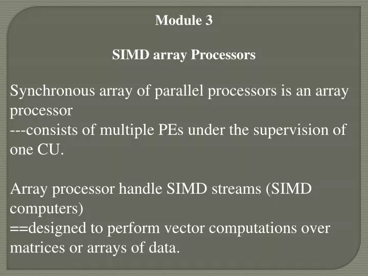 module 3 simd array processors synchronous array