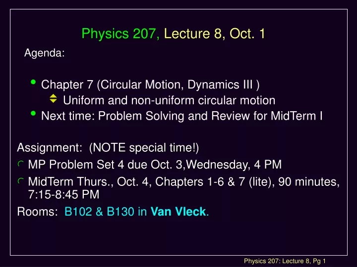 physics 207 lecture 8 oct 1