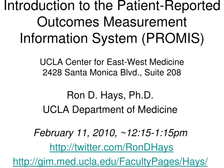 introduction to the patient reported outcomes