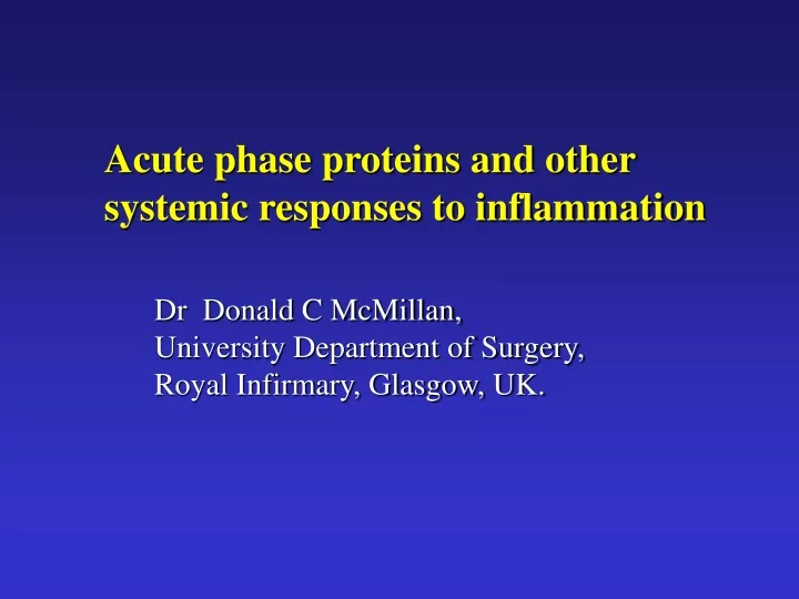 acute phase proteins and other systemic responses