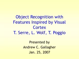Object Recognition with Features Inspired by Visual Cortex T. Serre, L. Wolf, T. Poggio