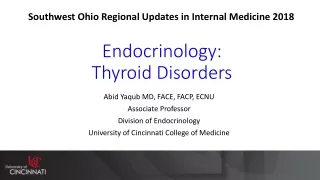 Endocrinology:  Thyroid Disorders