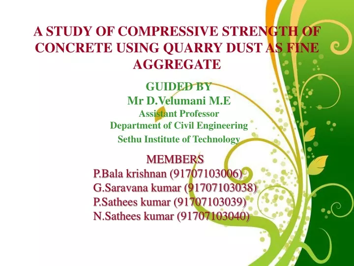 a study of compressive strength of concrete using