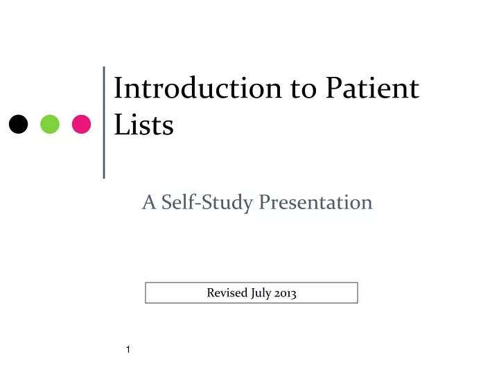 introduction to patient lists
