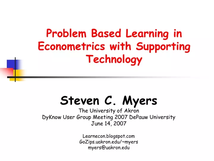 problem based learning in econometrics with supporting technology