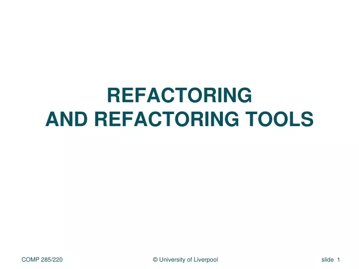 refactoring and refactoring tools