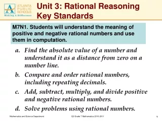 Unit 3: Rational Reasoning Key Standards
