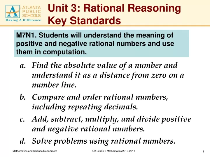 unit 3 rational reasoning key standards