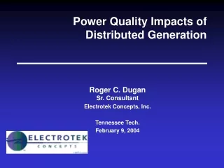Power Quality Impacts of  Distributed Generation