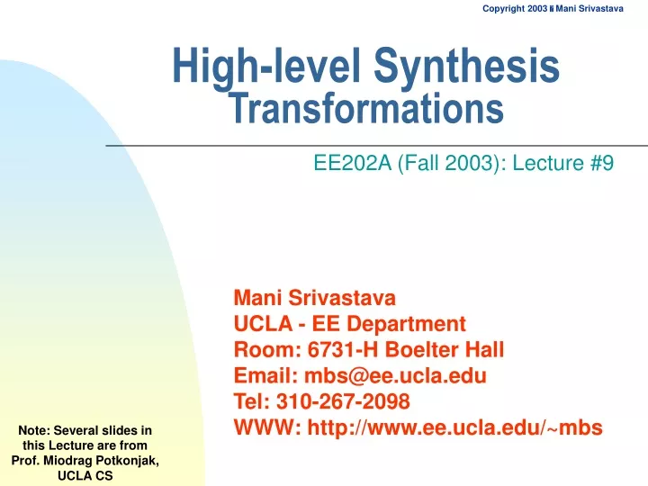 high level synthesis transformations