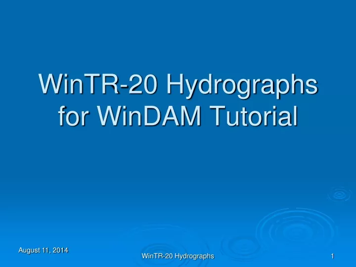 wintr 20 hydrographs for windam tutorial