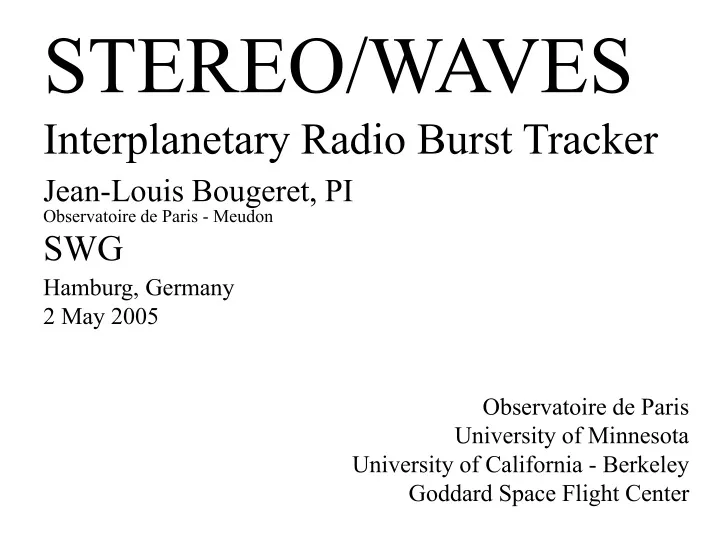 stereo waves interplanetary radio burst tracker