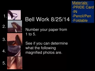 Materials: -PRIDE Card -IN -Pencil/Pen -Foldable
