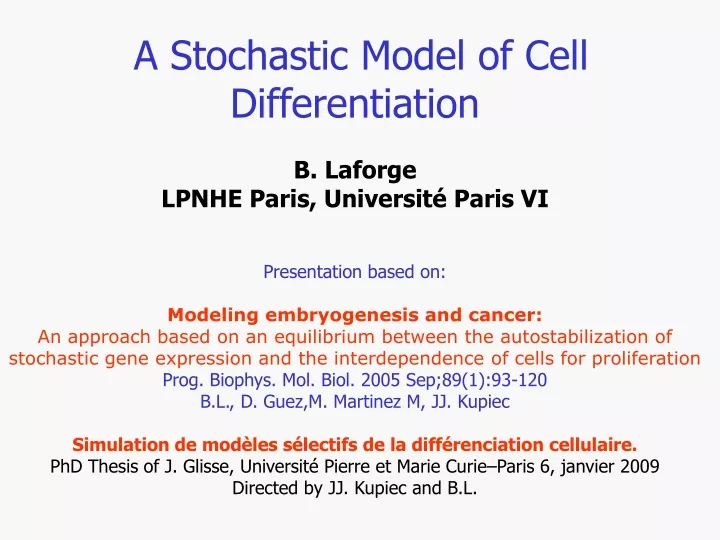 a stochastic model of cell differentiation