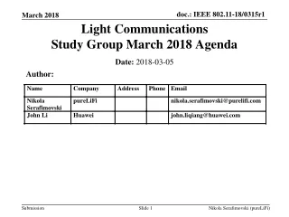 Light Communications  Study Group March 2018 Agenda
