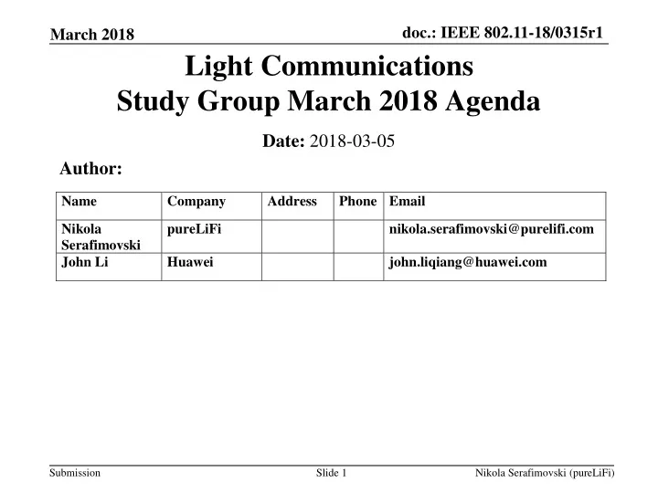 light communications study group march 2018 agenda
