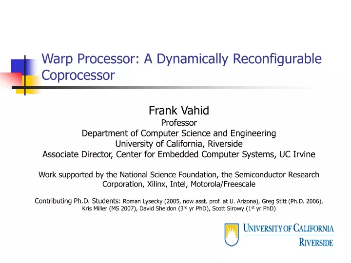 warp processor a dynamically reconfigurable coprocessor