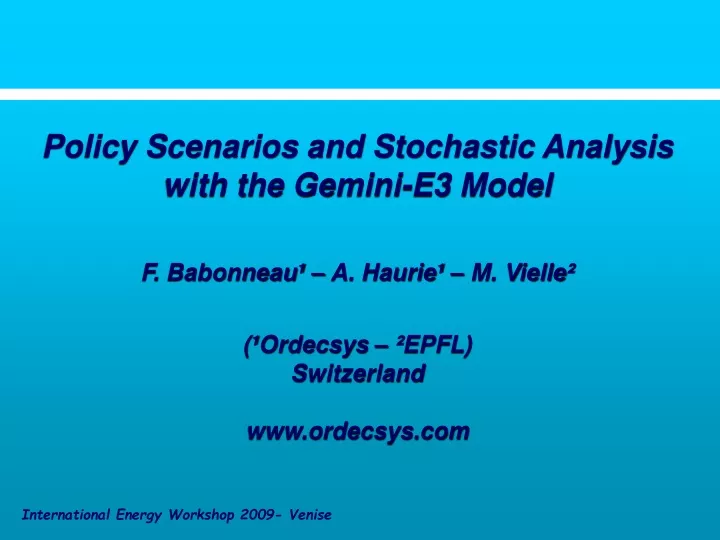 policy scenarios and stochastic analysis with