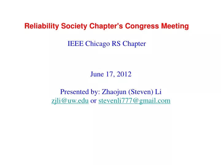 reliability society chapter s congress meeting