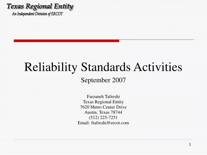 reliability standards activities september 2007