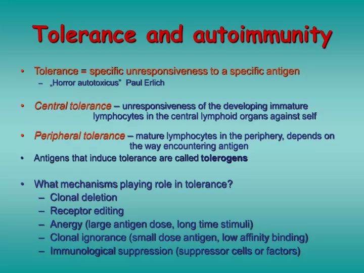 tolerance and autoimmunity