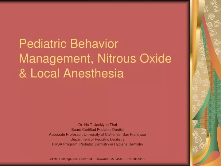 pediatric behavior management nitrous oxide local anesthesia