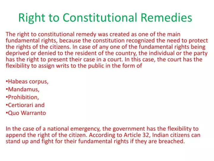 What Is Mean By Constitutional Remedies