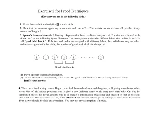 Exercise 2 for Proof Techniques (Key answers are in the following slide.)