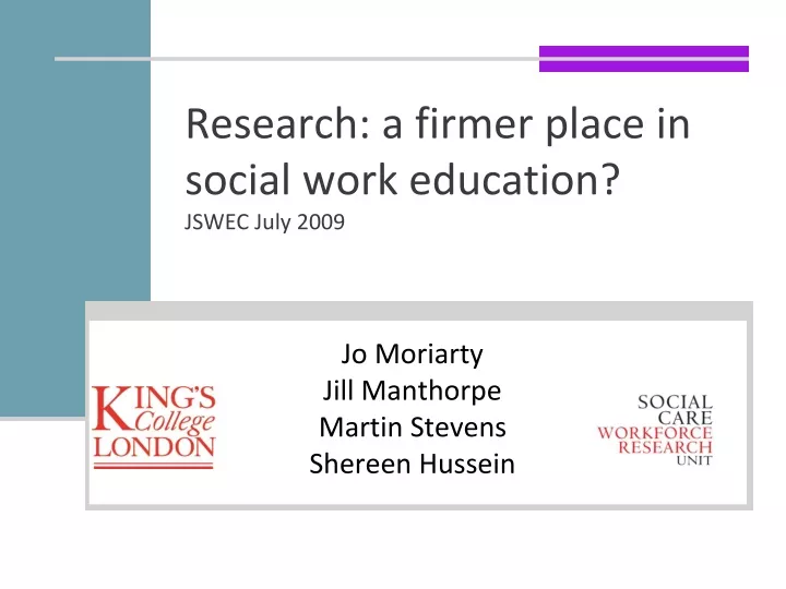 research a firmer place in social work education jswec july 2009