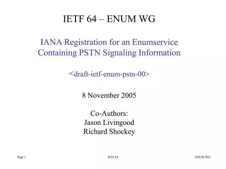 ietf 64 enum wg iana registration