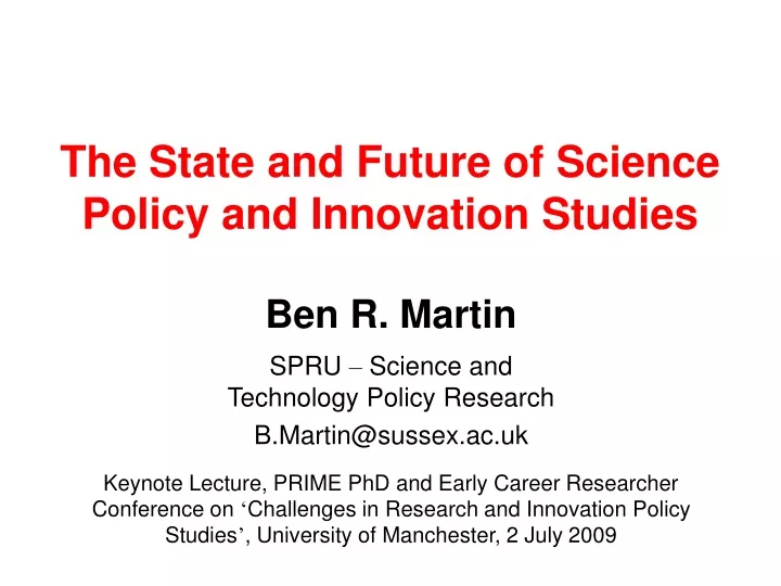 the state and future of science policy and innovation studies