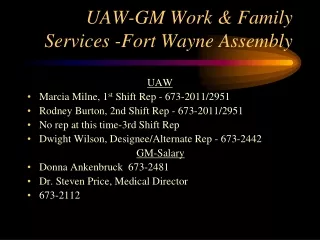 UAW-GM Work &amp; Family Services -Fort Wayne Assembly