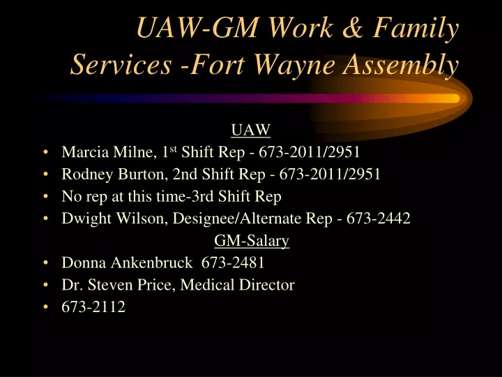uaw gm work family services fort wayne assembly