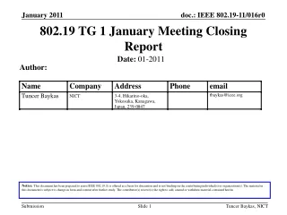 802.19 TG 1 January Meeting Closing Report