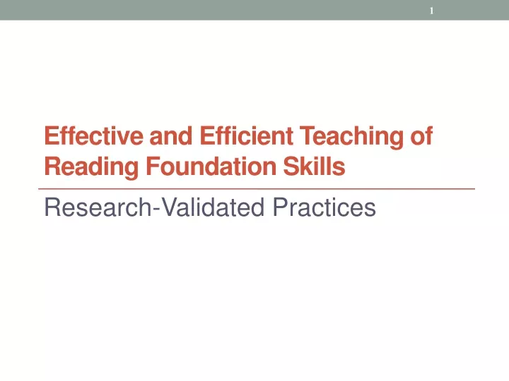effective and efficient teaching of reading f oundation s kills
