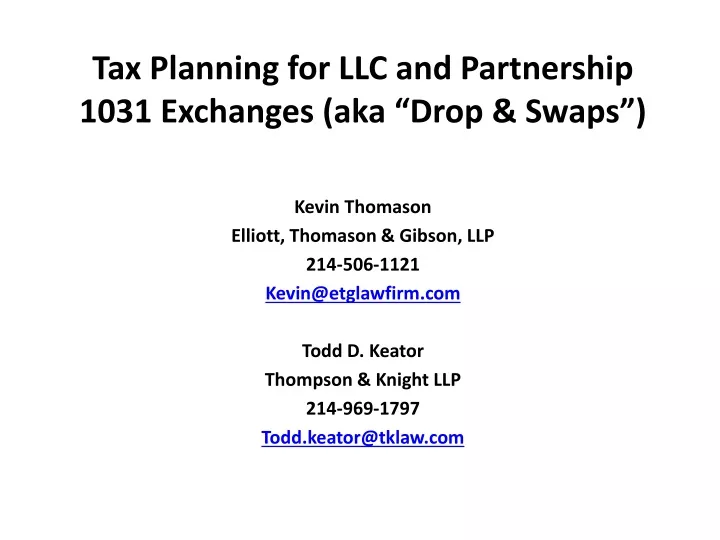 tax planning for llc and partnership 1031