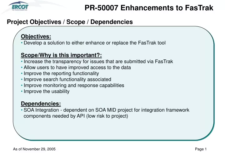 pr 50007 enhancements to fastrak