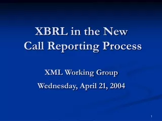 XBRL in the New  Call Reporting Process XML Working Group  Wednesday, April 21, 2004