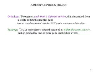 Orthologs:   Two genes,  each from a different species , that descended from