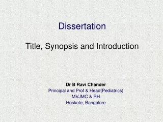 Dissertation Title, Synopsis and Introduction