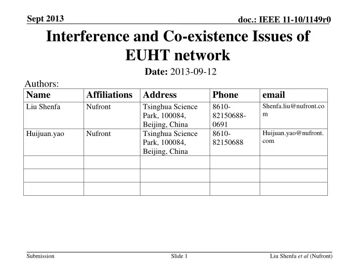 interference and co existence issues of euht network