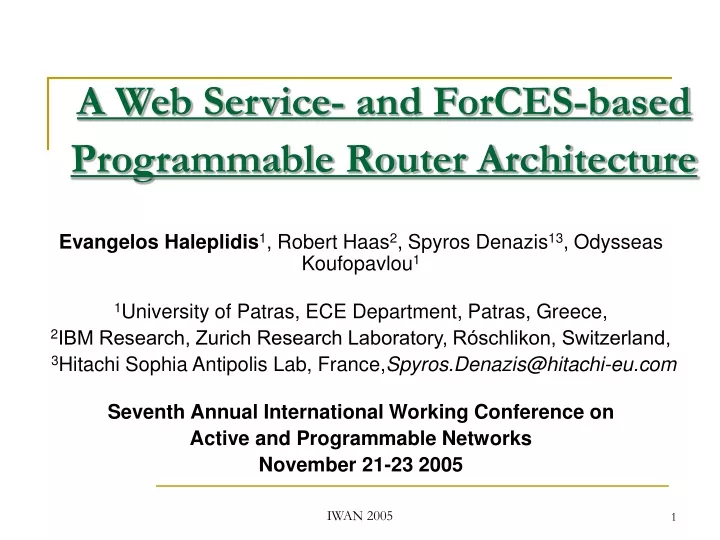 a web service and forces based programmable router architecture